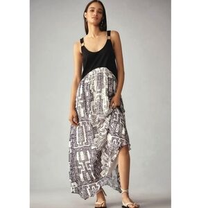 NWT Anthropologie Sleeveless Aztec print maxi dress size Medium black and white
